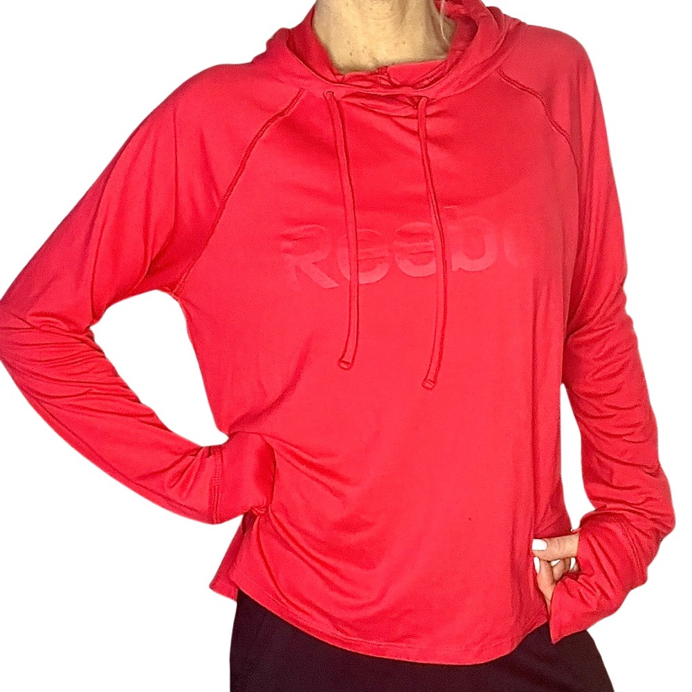 REEBOK Moisture-Wicking Long Sleeve Drawstring Hoodie w/ Reflective‎ Logo